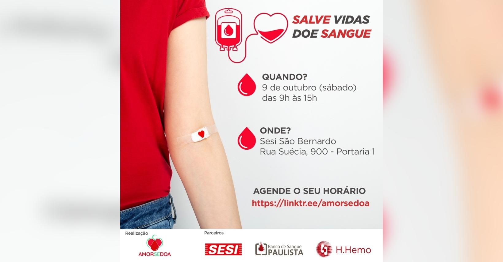 Sesi São Bernardo recebe campanha solidária para doação de sangue neste sábado (09/10)