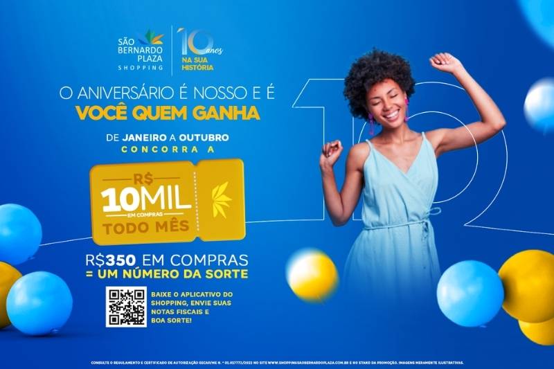 São Bernardo Plaza comemora 10 anos com promoção para presentear clientes com vale compras de R＄10 mil reais todo mês