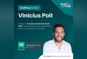 SindHosp entrega proposta de saúde ao pré-candidato ao governo do estado, Vinícius Poit, nesta quinta (5/5)